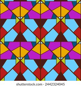 Seamless vector pattern with stained glass colored glasses. Suitable for interior, wallpaper, fabrics, clothing, stationery.

