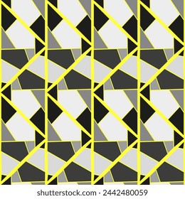 Seamless vector pattern with stained glass gray-white achromatic glasses and yellow veins. Suitable for interior, wallpaper, fabrics, clothing, stationery.
