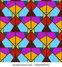 Patrón de vector sin costuras con vidrieras de colores. Conveniente para el interior, papel pintado, telas, ropa, papelería.

