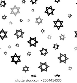 Seamless vector pattern with star of David symbols, creating a creative monochrome background with rotated elements. Vector illustration on white background