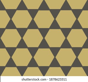 Seamless vector  pattern with star shapes, triangles and hexagons.  Geometric abstract tiles background.