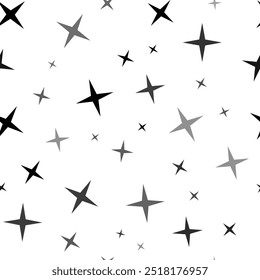 Seamless vector pattern with star symbols, creating a creative monochrome background with rotated elements. Vector illustration on white background
