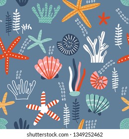 ヒトデと貝のシームレスなベクター画像パターン 海 布地 包装 織物 壁紙 アパレルにかわいいテクスチャー 子どもっぽい背景 にベクターイラスト のベクター画像素材 ロイヤリティフリー Shutterstock