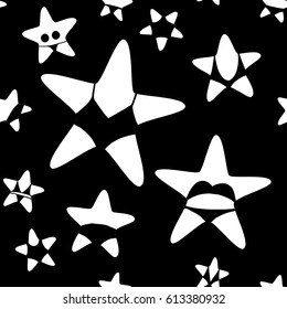 Seamless vector pattern with starfishes. Summer vacation design. Black & white