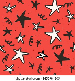 Seamless vector pattern with stars and abstract elements. Bright background for textiles and wrapping paper.