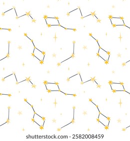 Seamless vector pattern with stars for background, wallpaper, print, textile design, blanket pattern, decor etc. Star pattern in dulcet style. Constellations on seamless pattern, astrology.