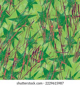 Seamless vector pattern with stars, curved lines and dots