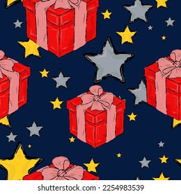 nahtlose Vektormuster, Sterne und Geschenke	
