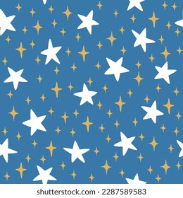 Seamless vector pattern with stars. Hand drawing starry background. Vector design for fabric, textile, wrapping, paper, web, wrapping, postcard, banner ets.