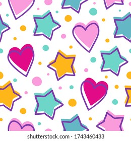 Patrón vectorial impecable con estrellas y corazones.