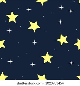 Seamless vector pattern with stars on black night sky for wrapping, kraft, cards, fabric, textile