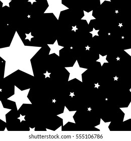 Seamless vector pattern with stars on black night sky for wrapping, kraft, cards, fabric, textile