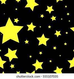 Seamless vector pattern with stars on black night sky for wrapping, kraft, cards, fabric, textile