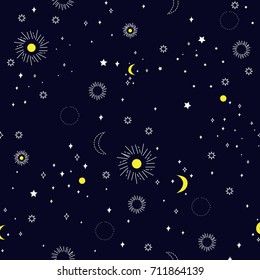 Seamless vector pattern with stars on navy blue . Background for dress, manufacturing, wallpapers, prints, gift wrap and scrapbook.