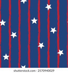 Seamless Vector Pattern With Stars and Stripes in USA Flag Colors 4th of July patriotic background