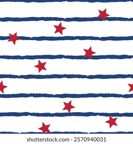 Seamless Vector Pattern With Stars and Stripes in USA Flag Colors 4th of July patriotic background