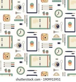 Seamless vector pattern with stationery and office supplies