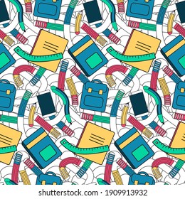 Seamless vector pattern with stationery and school supplies