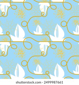 Seamless vector pattern with steering wheel and yacht. Marine pattern. Sea template for fabric, label design, T-shirt printing, nursery wallpaper fruit background. Vector illustration.