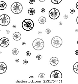 Seamless vector pattern with stop coronavirus symbols, creating a creative monochrome background with rotated elements. Vector illustration on white background