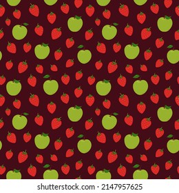 Seamless vector pattern with strawberries and apples. Decoration print for wrapping, wallpaper, fabric, textile.