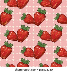 Seamless vector pattern with strawberries and hearts