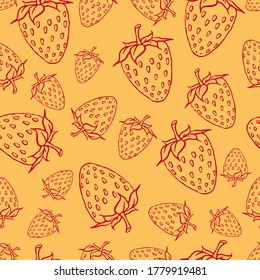 seamless vector pattern with strawberries on the yellow background 