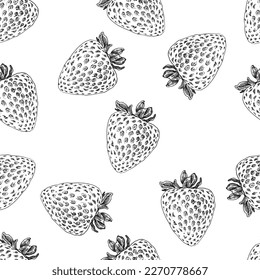 Seamless vector pattern of strawberries on a white background. Perfect for menu, print, wallpaper, fabric.