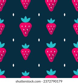 Seamless vector pattern with strawberries on backdrop.