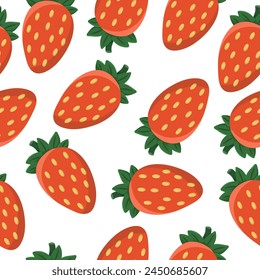 Seamless vector pattern with strawberries on a white background. cartoon style