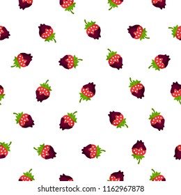 Seamless vector pattern. Strawberry in chocolate on white background
