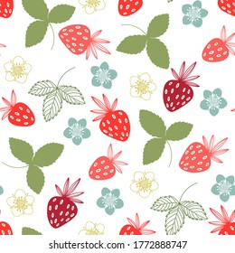 Seamless vector pattern with strawberry on  white background.