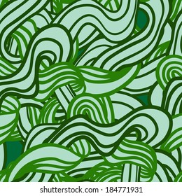 Seamless vector pattern. Striped background. Vector illustration. Abstract hand-drawn waves texture, wavy background. Modern template with waves looks like snakes, hairs or tangled tape. 