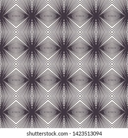 Seamless vector pattern. Striped gradient diamond shape. Repeating geometrical tile background. Monochrome surface design textile swatch. Modern black white wallpaper, art deco minimal all over print
