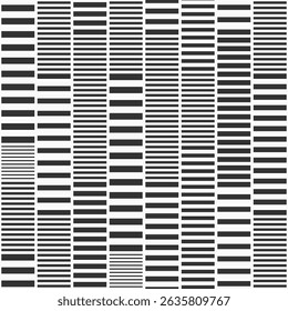 Seamless vector pattern with stripes. Vector black and white striped background. Regularly repeating short stripes. Pattern design for cloth, textile, background.