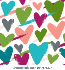 Seamless vector pattern with strokes and hearts.