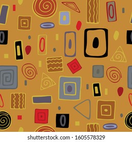 Seamless vector pattern. In the style of klimt. Abstract geometric background. Kurugi squares and triangles.