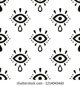 Seamless vector pattern in the style of psychedelic eyes. Seamless open eye pattern on white background. The template for the cover fabric, books. Modern design for the fabric.