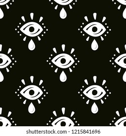 Seamless vector pattern in the style of psychedelic eyes. Seamless open eye pattern on white background. The template for the cover fabric, books. Modern design for the fabric.