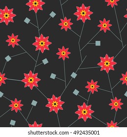 Seamless vector pattern. Stylish abstract color small flowers and rigid stems