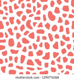 Seamless vector pattern stylized animal skin texture. Abstract background with mosaic shapes. Coral red shapes on white backdrop. Contemporary design for fabric, digital paper, packaging, covers