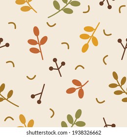 Seamless vector pattern. Stylized autumn leaves,sprigs of berries in a natural autumn color scheme. Suitable for filling drawing, gift paper,autumn wallpaper, greeting cards on the theme of autumn.