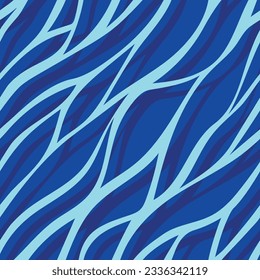 Seamless vector pattern, stylized blue water surface, curvy lines. Textile, scrapbook, packaging