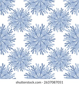 Seamless vector pattern with stylized blue floral elements, creating a delicate and elegant design perfect for winter-themed projects or textile prints.