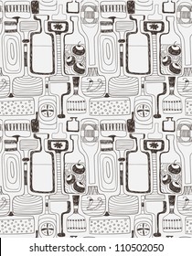 Seamless vector pattern of stylized bottles