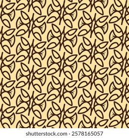 Seamless vector pattern with stylized brown leaves on a beige background, perfect for interior design, textiles, and wrapping paper. The symmetry and natural theme evoke elegance and timeless style.