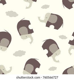 Seamless vector pattern with stylized brown elephants on a beige background. Can be used for textile, website background, book cover, packing.