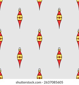 Seamless vector pattern of stylized Christmas ornaments in red and gold, ideal for festive backgrounds and winter holiday designs.