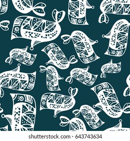 Seamless vector pattern with stylized fishes. 