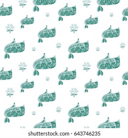 Seamless vector pattern with stylized fishes.
